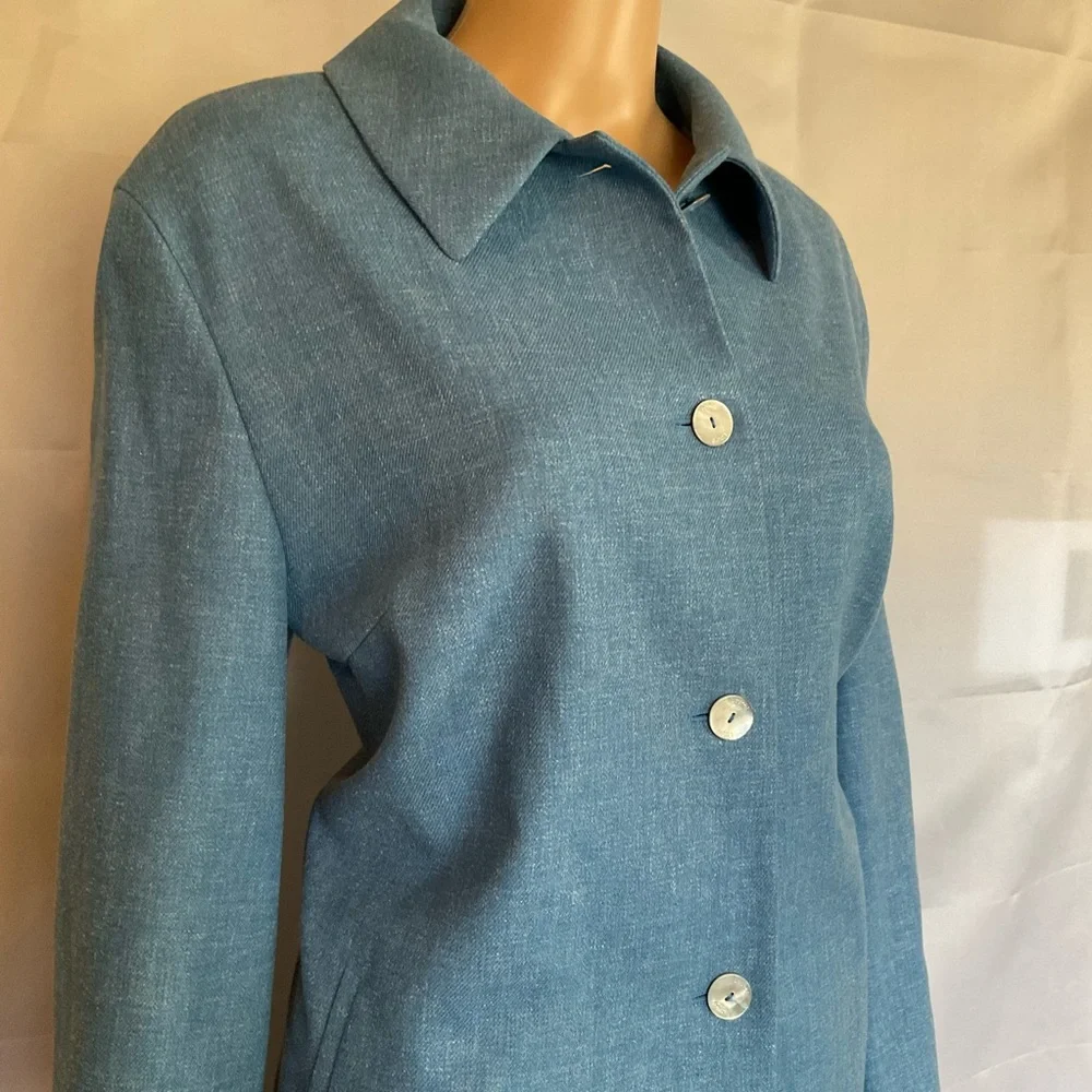 Laurèl Escada Cashmere Linen Wool Blend Skirt Suit Blue 40 10 - Picture 8 of 9